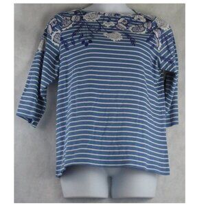 Style & Co Women's Plus Size 3/4 Sleeve Knit Top, Blue Striped Floral, 1X